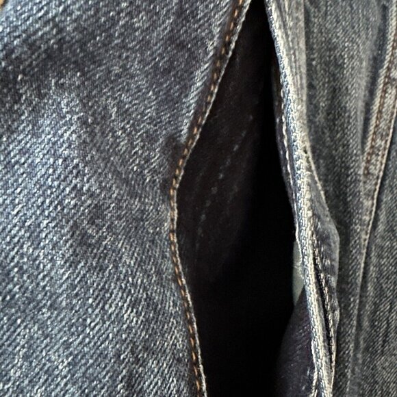 Good American Womens Trucker Blue Jacket Boyfriend Denim Sherpa Collar Size 0/1 - Picture 8 of 15